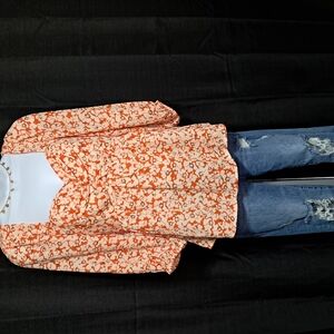 Floral Orange and White Blouse